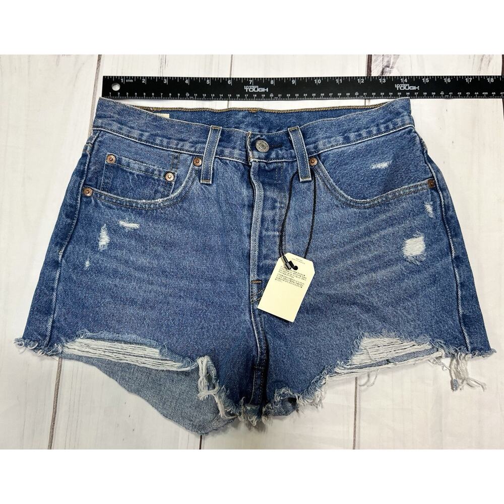 Levi's 501 Premium‎ Shorts Women Sz 27 Button Fly Distressed Denim High Rise NWT - Picture 7 of 7